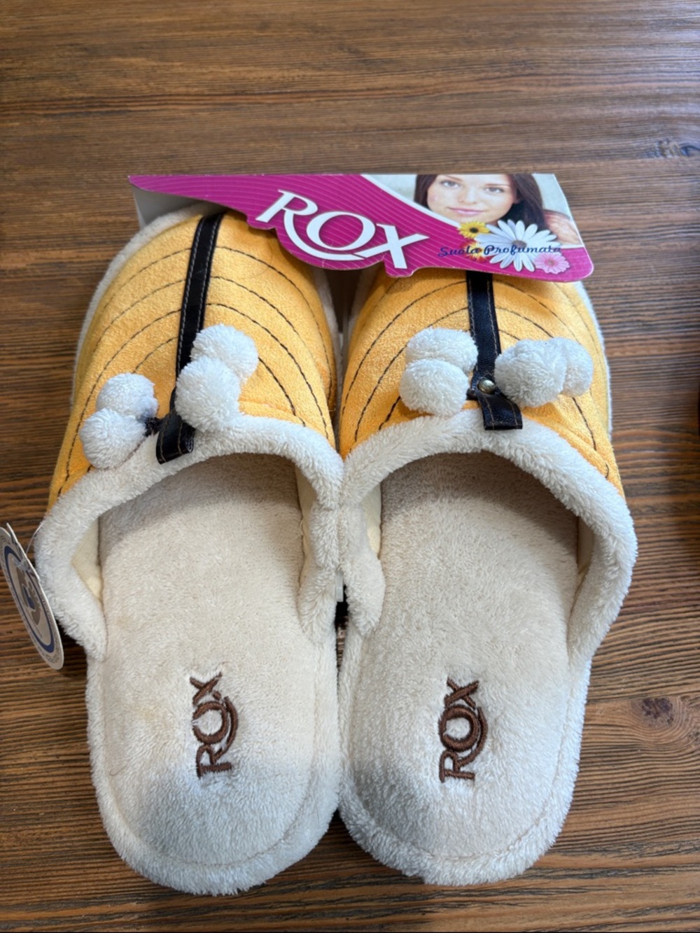 Yellow Quilted Plush Slip-On Slippers with Pom Detail